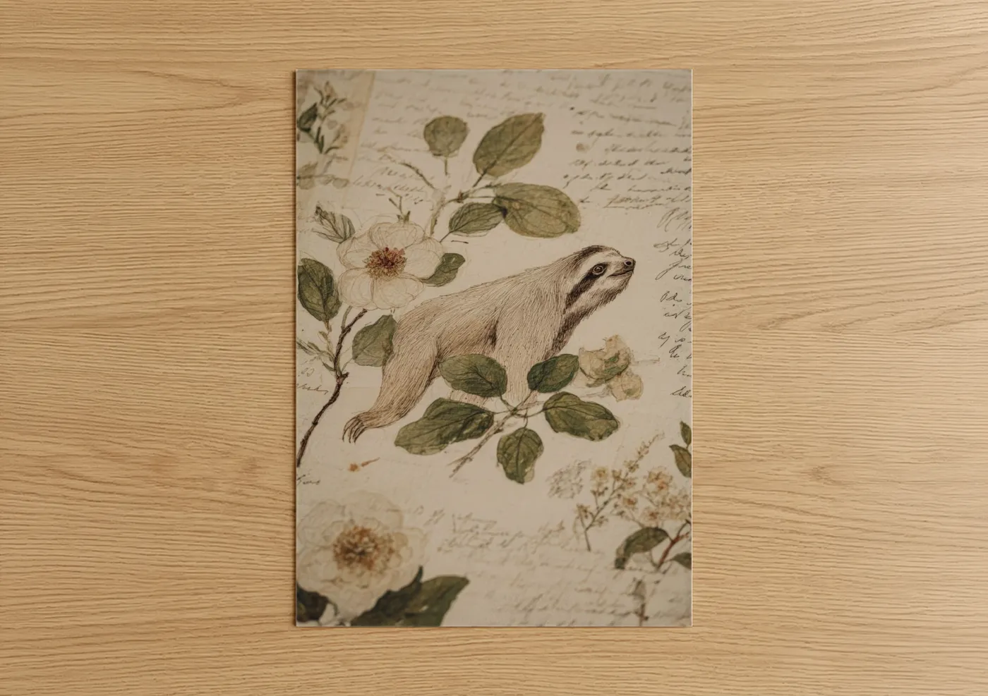 Botanical Sloth Wildlife Illustration Wall Art