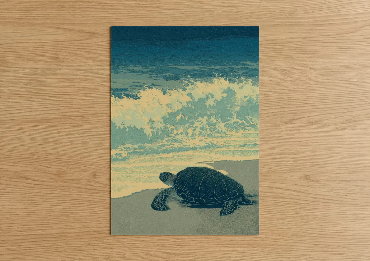 Sea Turtle Beach Waves Vintage Wall Art