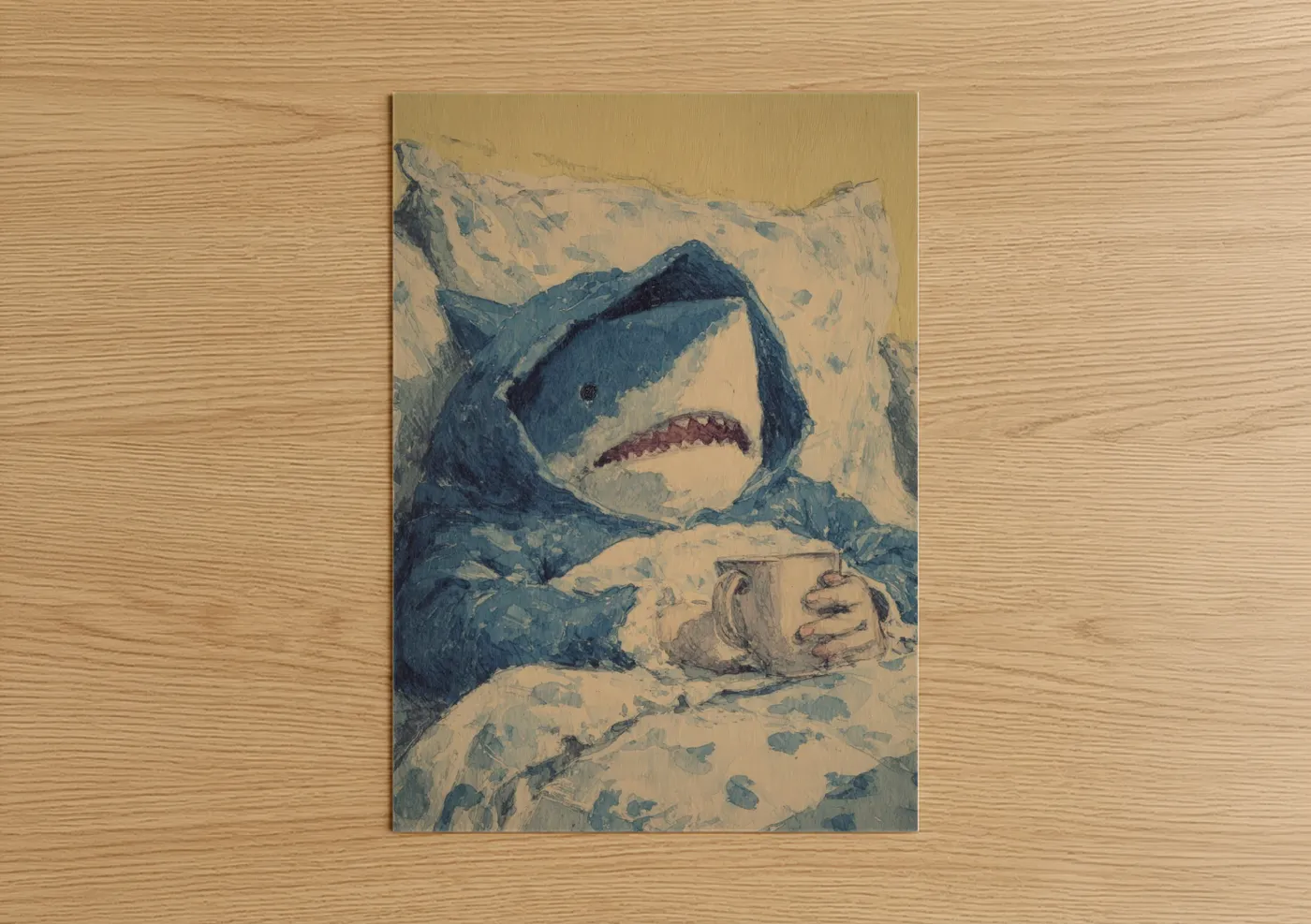 Blue Shark Watercolor Illustration Wall Art