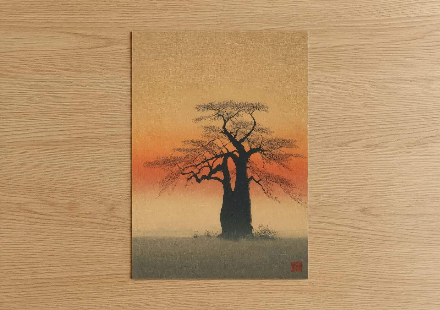 Baobab Tree Sunset Silhouette Wall Art