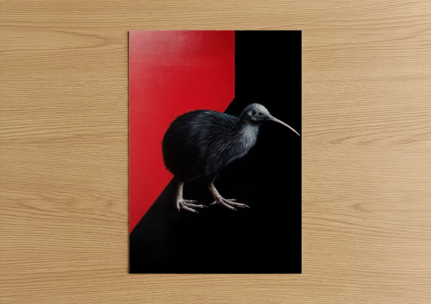 Black Kiwi Bird Red Background Art Wall Art