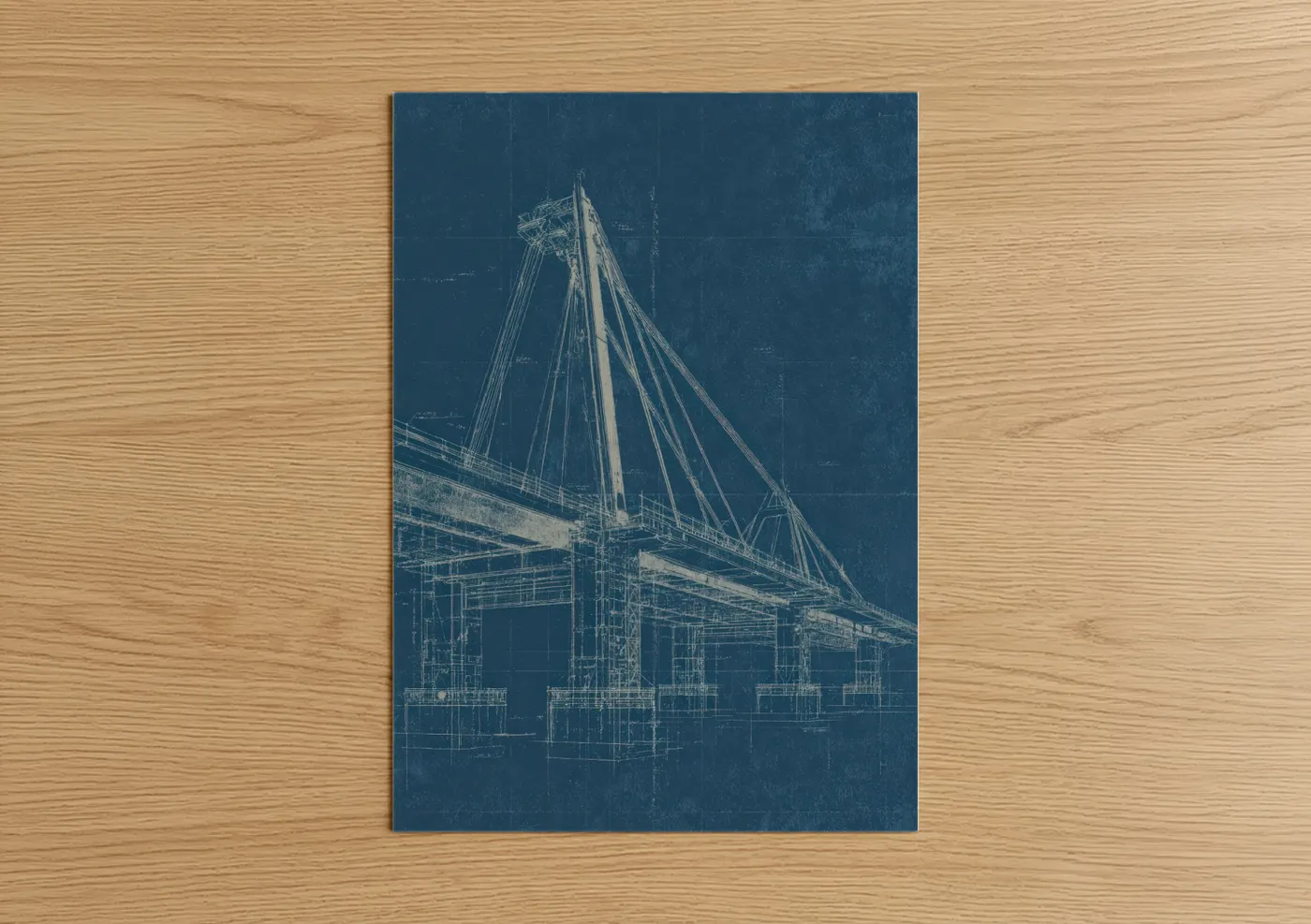 Modern Suspension Bridge Blueprint Wall Art