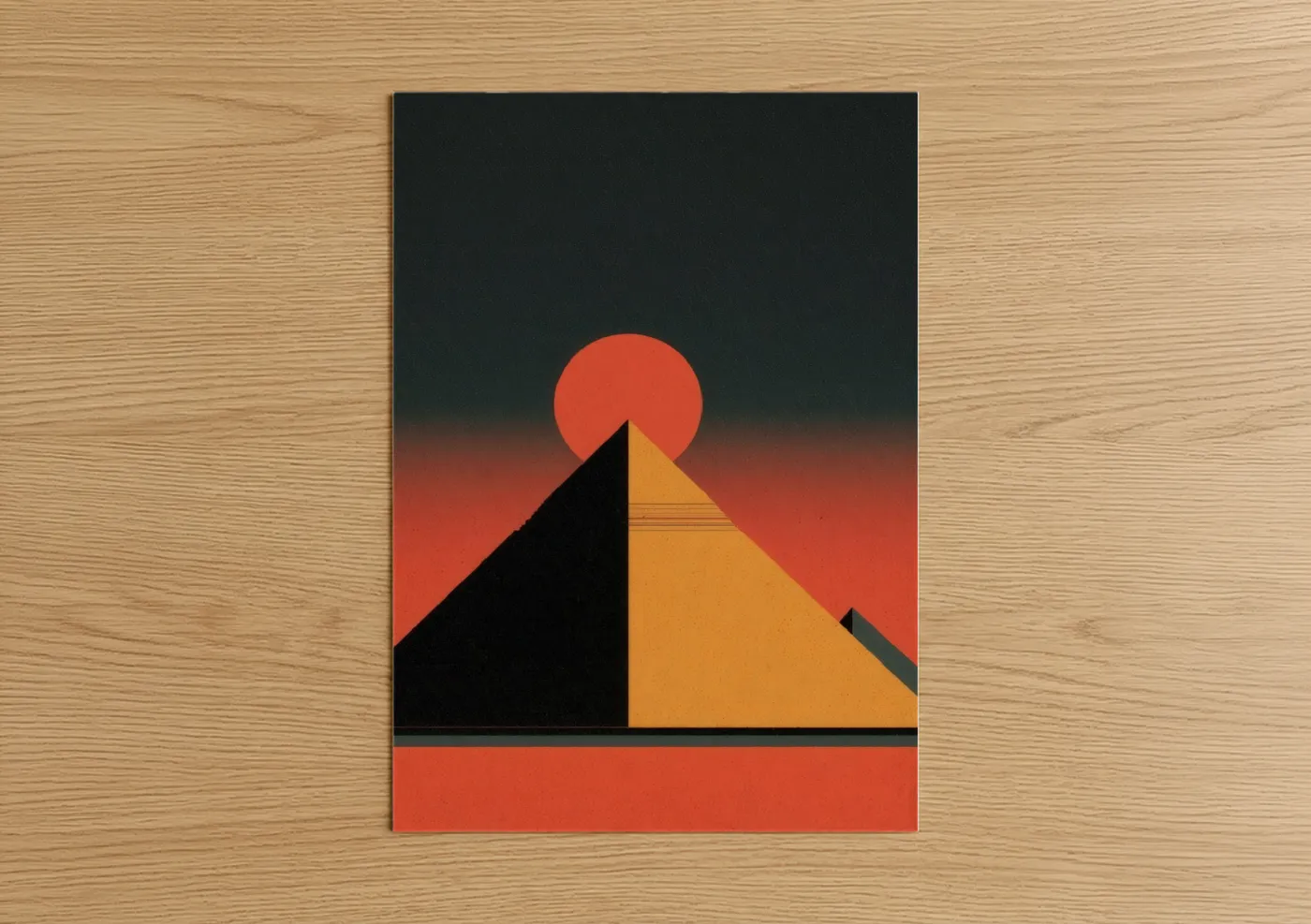 Crimson Pyramid Geometric Monument Wall Art