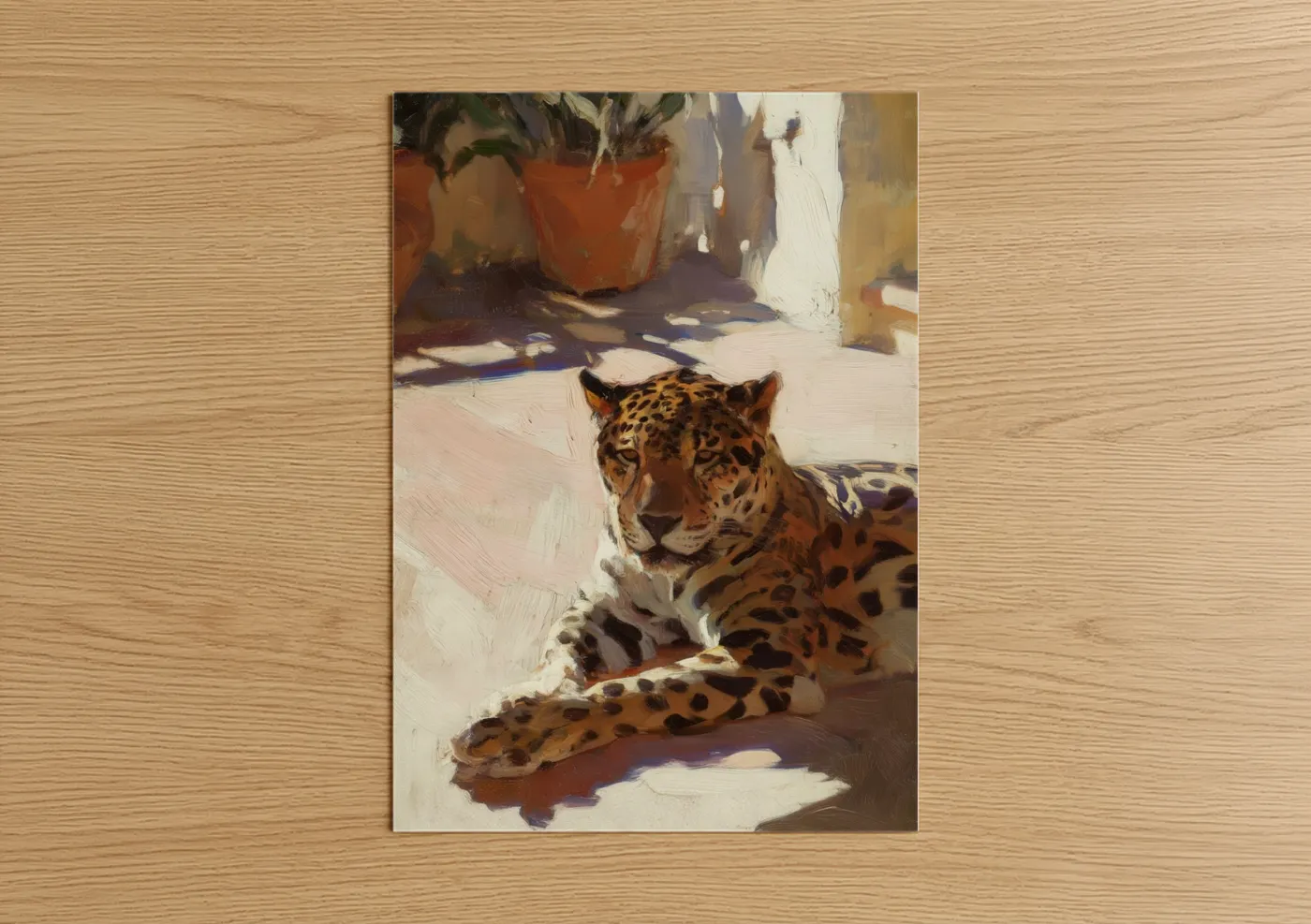 Sunlit Leopard Resting Contemporary Wall Art