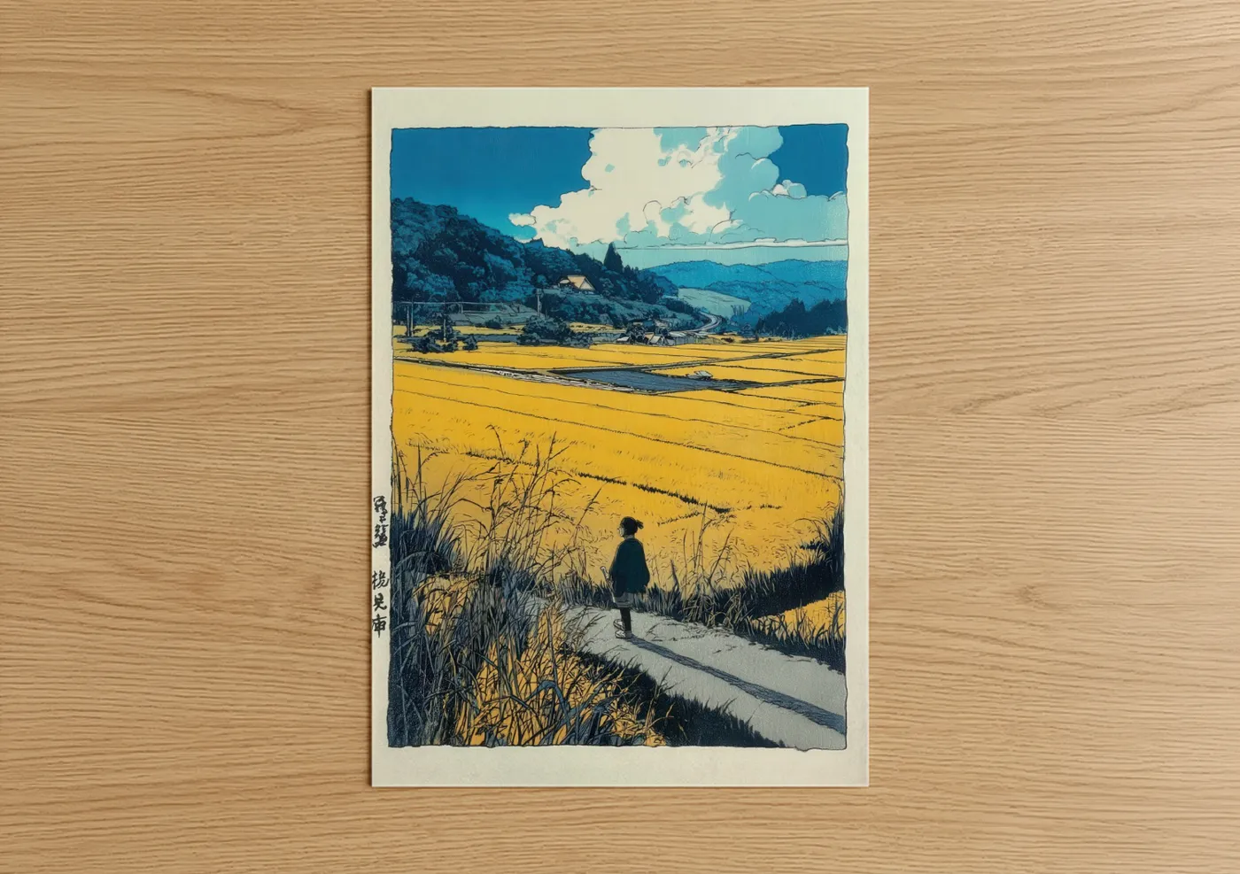 Solitary Figure Golden Field Landscape Wall Art