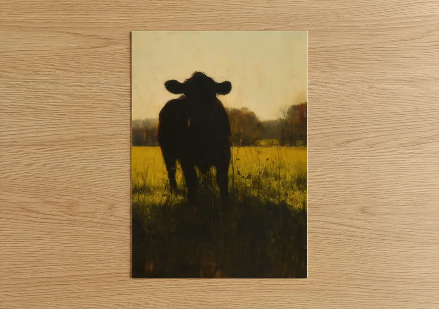 Hereford Cow Golden Field Silhouette Wall Art