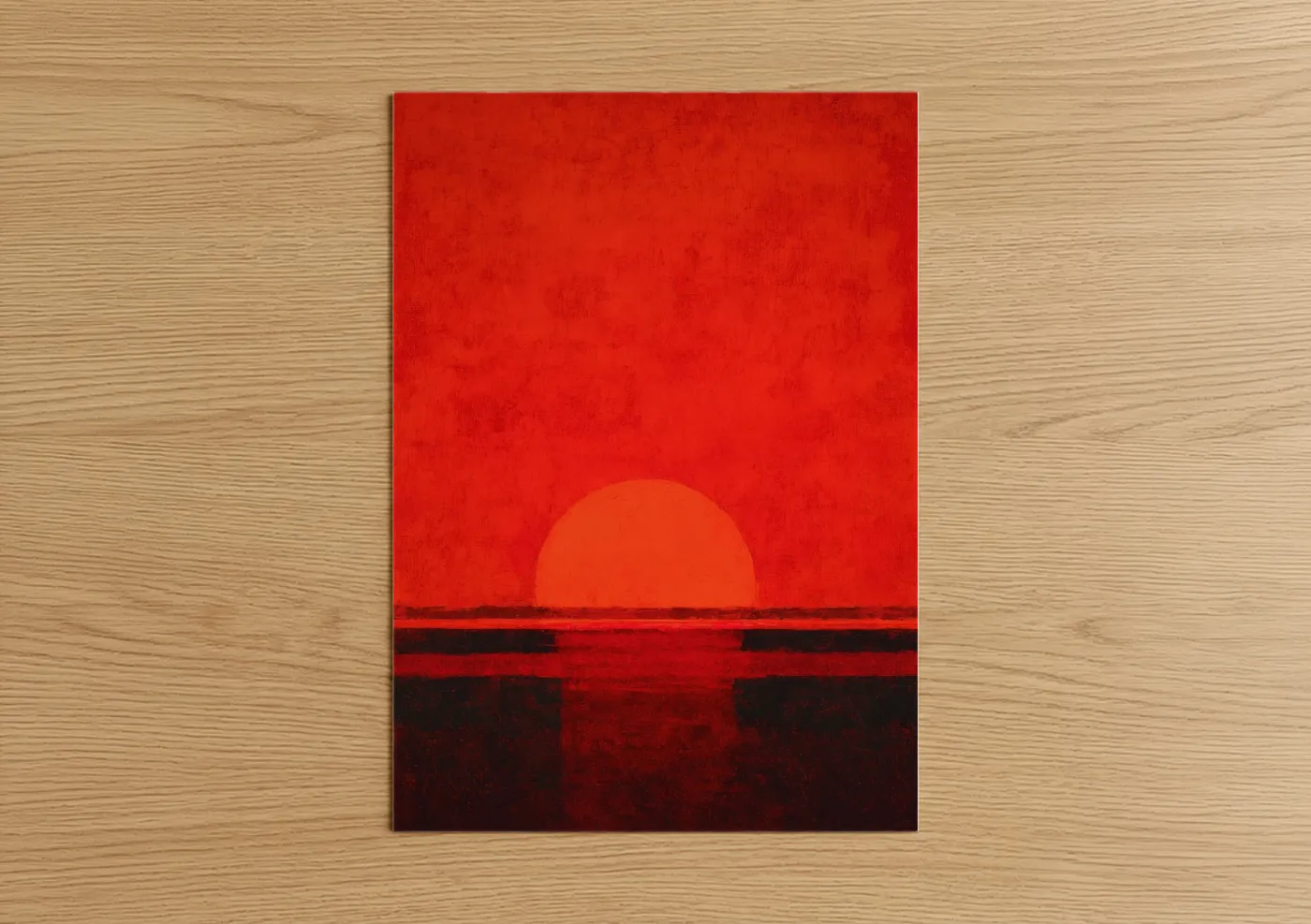 Crimson Solar Horizon Modern Sunset Wall Art