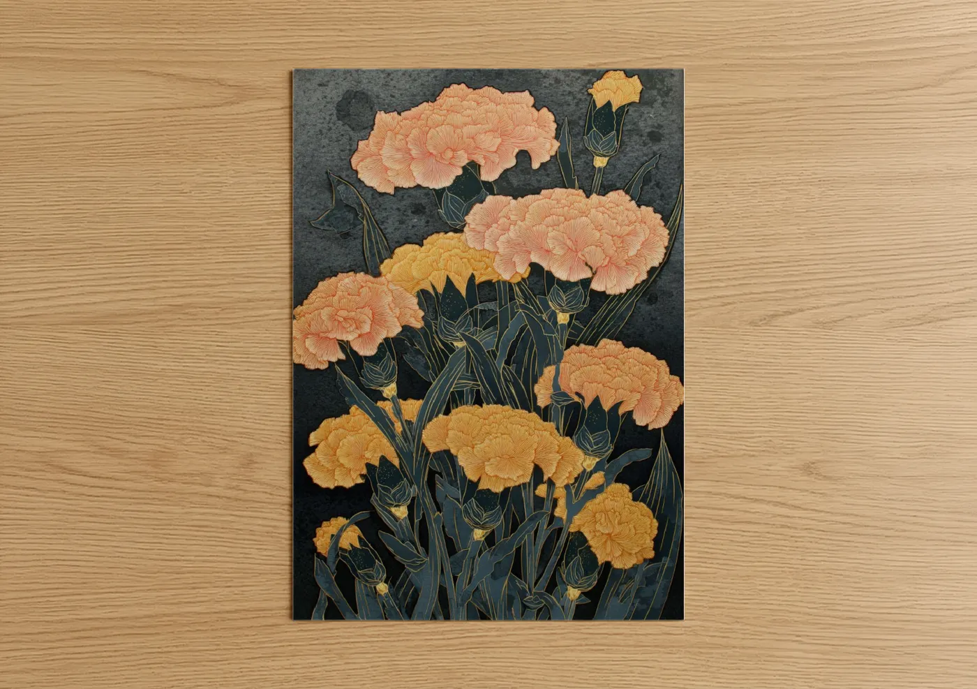 Peachy Carnation Cascade Botanical Wall Art