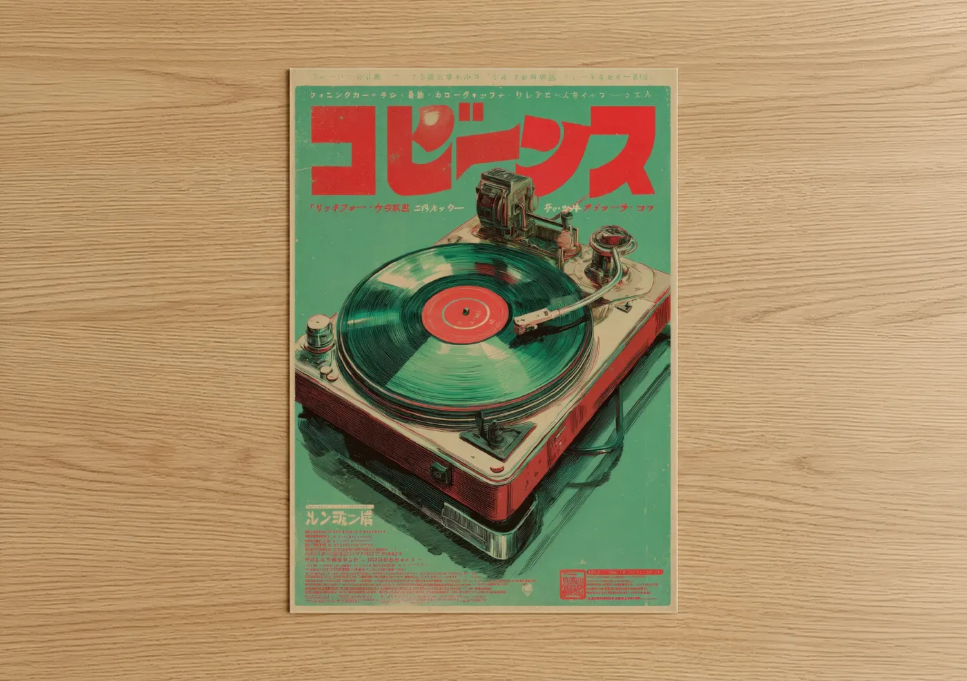 Vintage Turntable Japanese Retro Ad Wall Art
