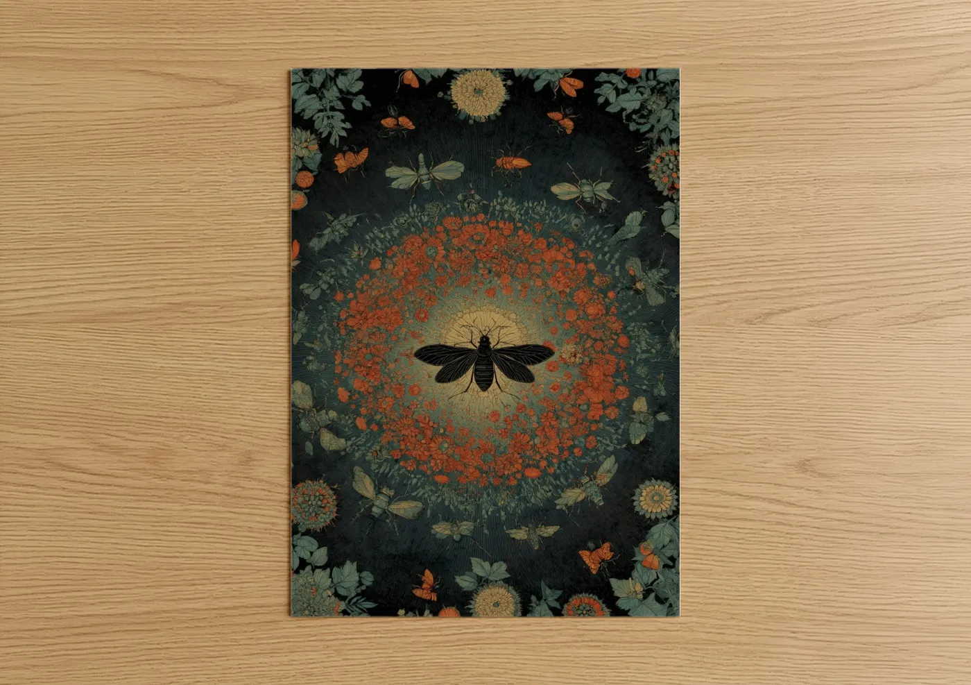 Crimson Ant Mandala Botanical Wall Art