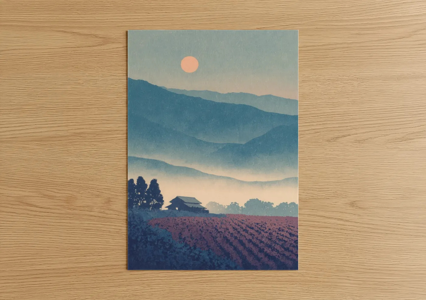 Misty Vineyard Sunrise Mountain Landscape Wall Art