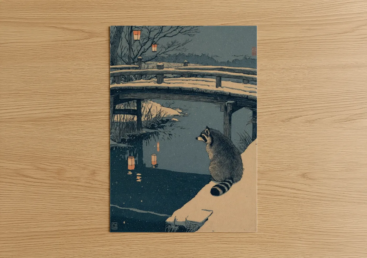 Twilight Raccoon Winter Night Wall Art
