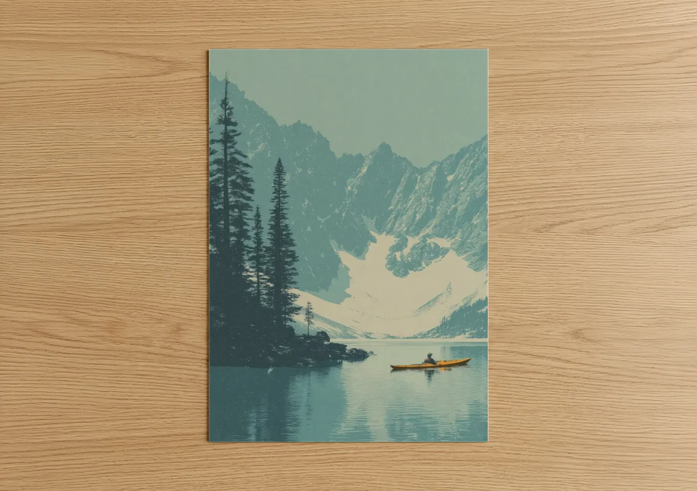 Alpine Lake Kayaking Mountain Landscape Wall Art