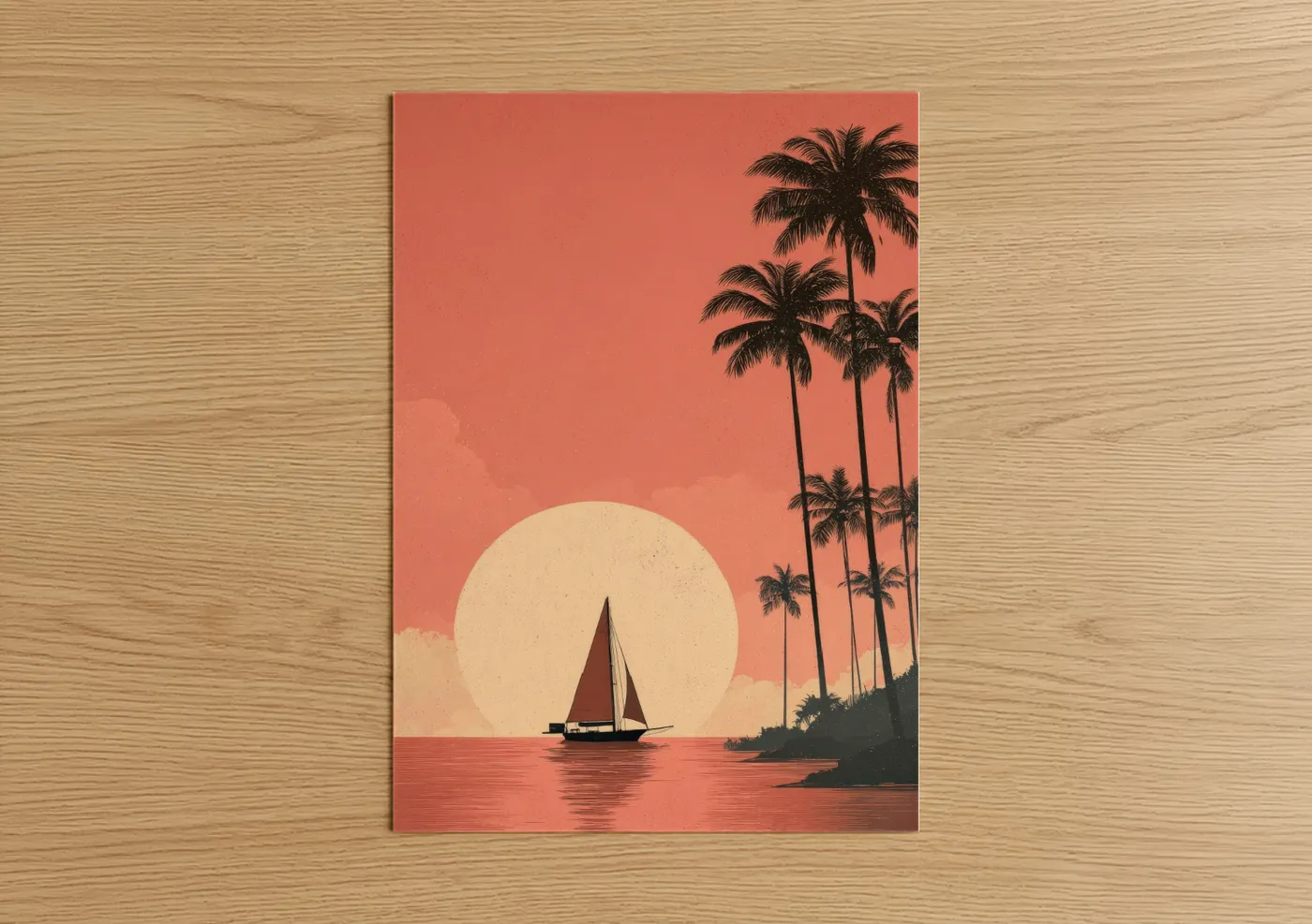 Tropical Sailboat Sunset Palm Trees Wall Art