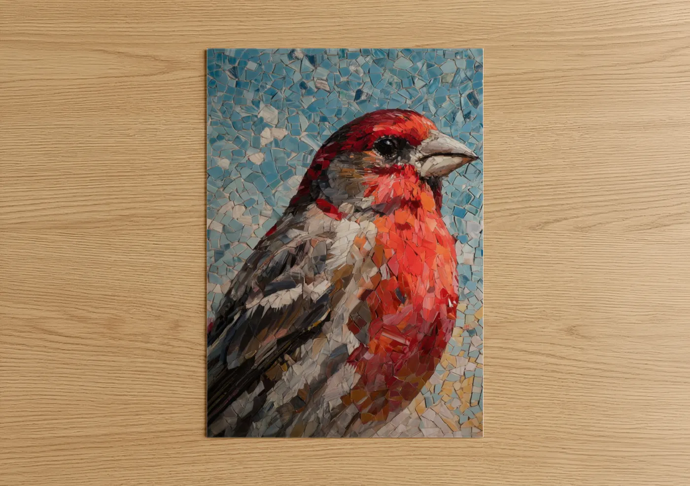 Crimson Finch Portrait Mosaic Wall Art
