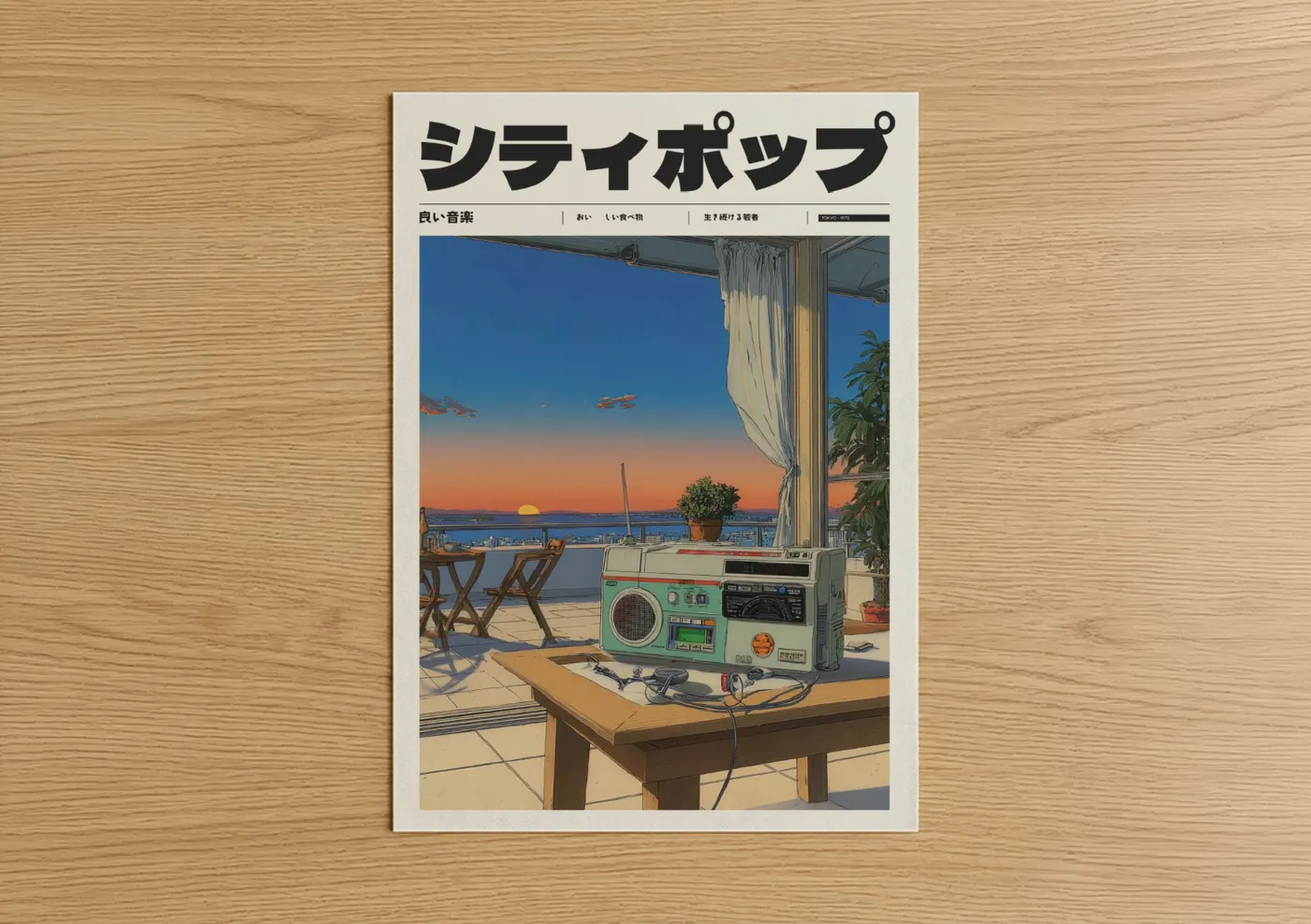 Retro Boombox Sunset Anime Art Wall Art