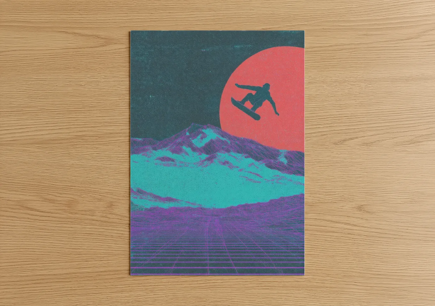 Neon Snowboarder Retro Synthwave Wall Art