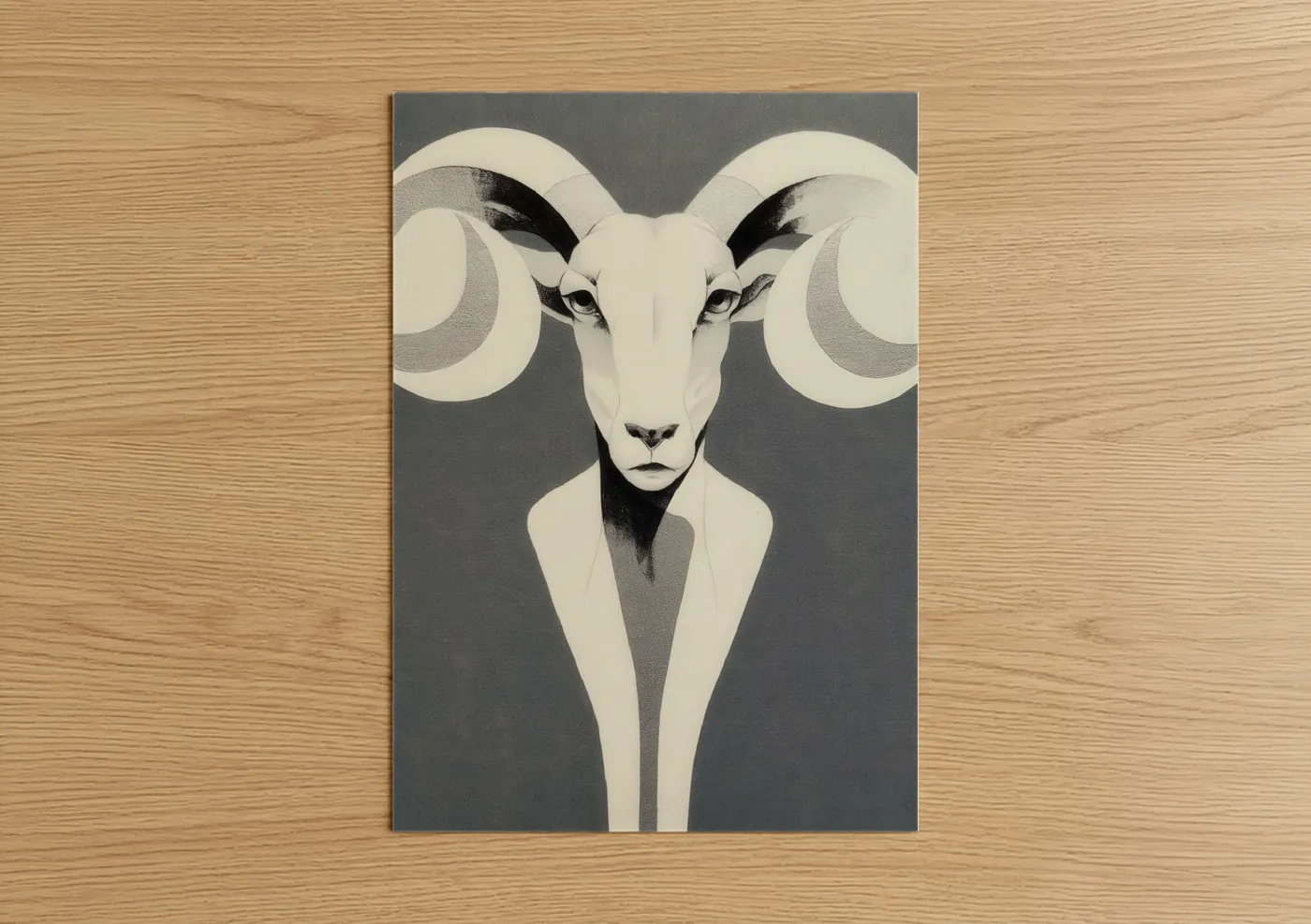 Horned Sheep Portrait Minimalist Wall Art