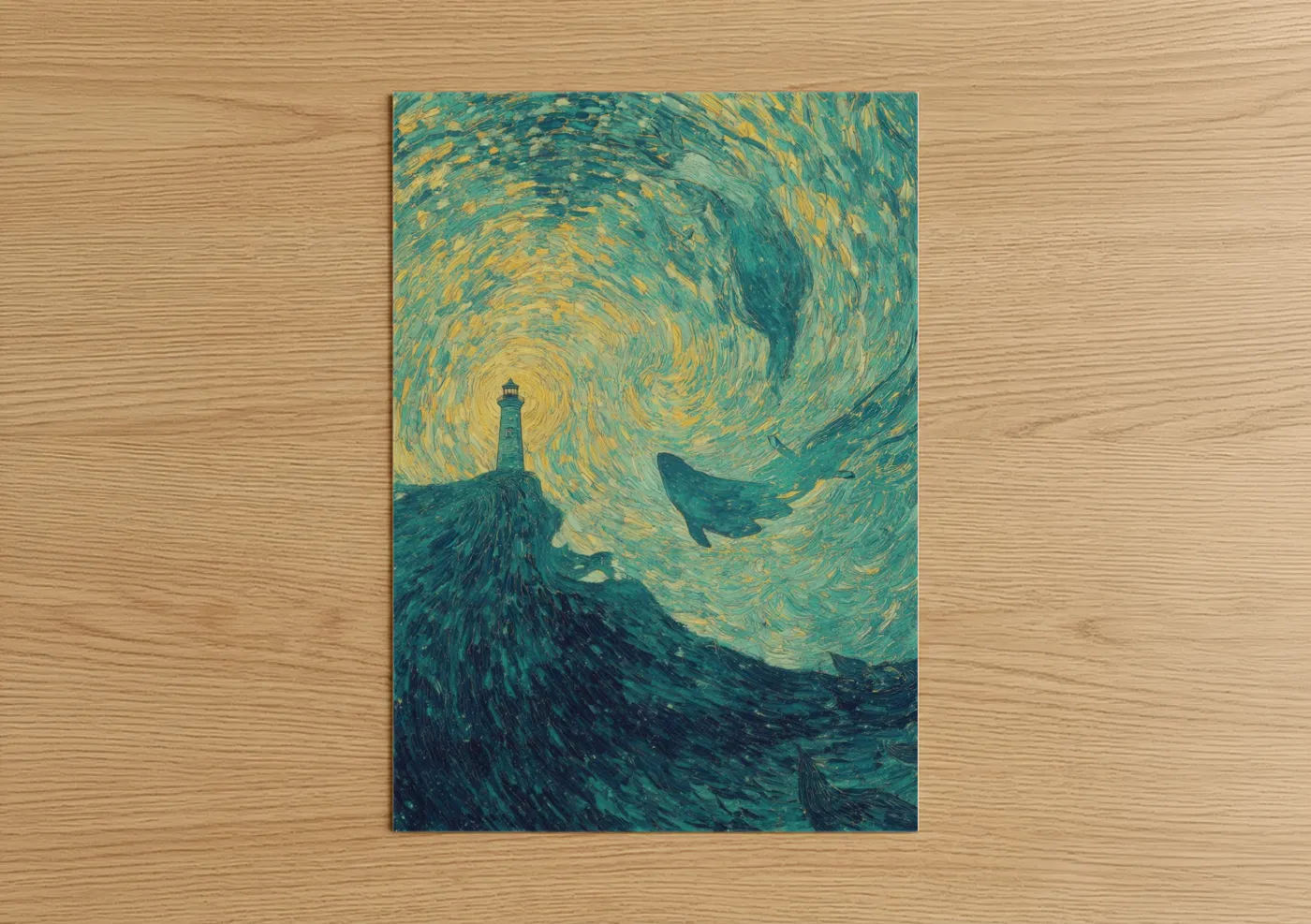 Starry Narwhal Swirling Ocean Wall Art