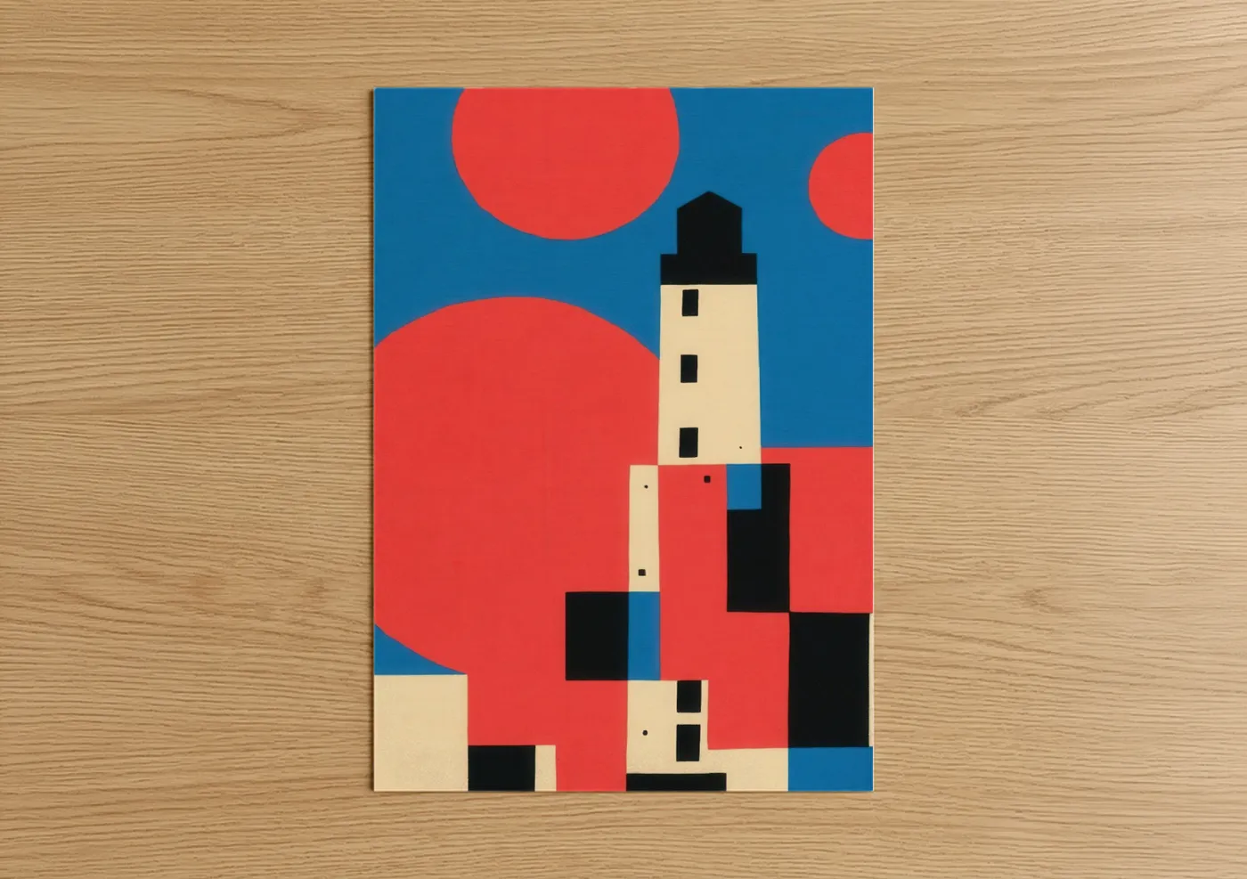 Crimson Lighthouse Geometric Wall Art