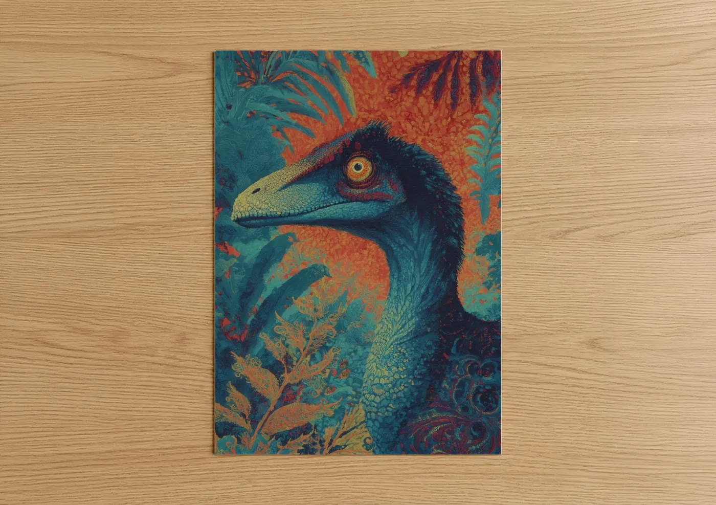 Emerald Dinosaur Portrait Illustration Wall Art