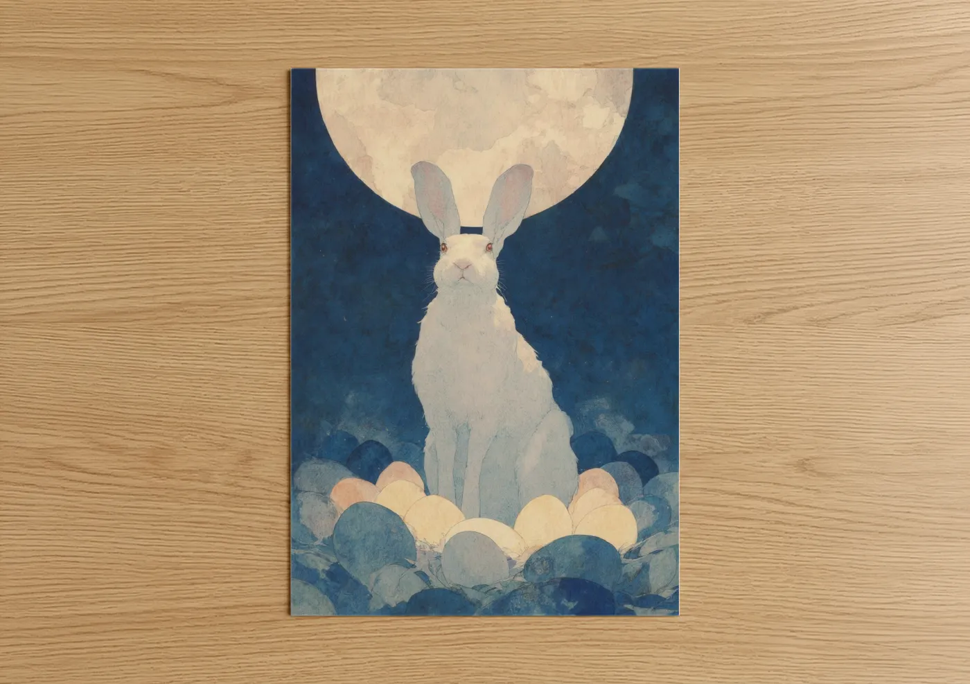 White Rabbit Moon Easter Illustration Wall Art