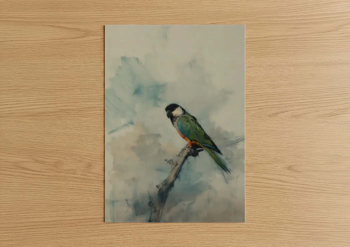 Watercolor Macaw Perched Branch Wall Art
