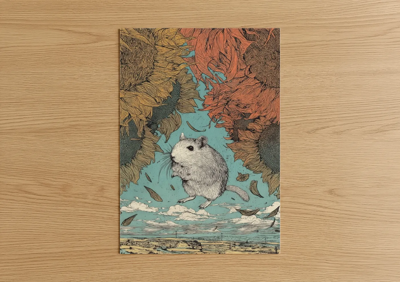 Autumn Gerbil Surrounded by Fall Leaves Wall Art