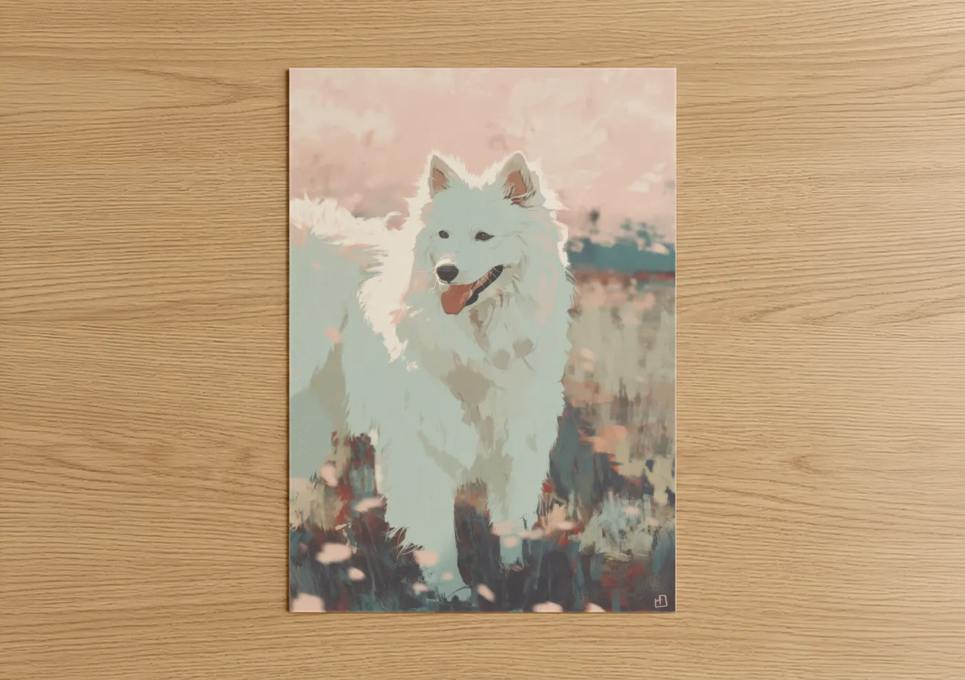 White Spitz Dog Meadow Sunset Wall Art