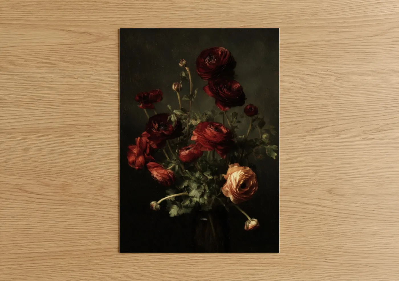 Crimson Ranunculus Dark Moody Floral Wall Art