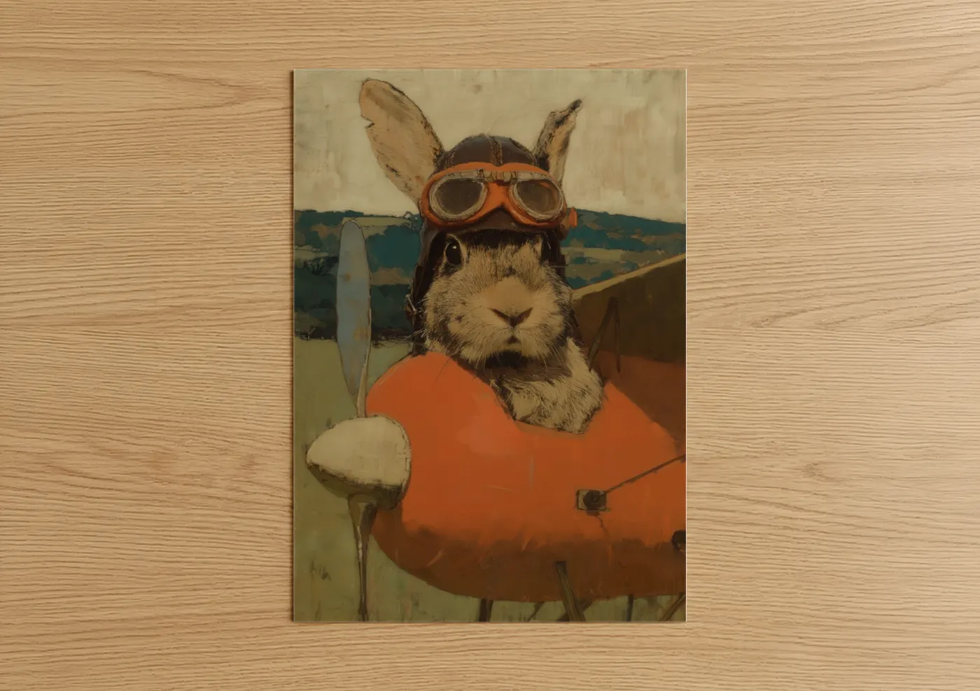 Aviator Rabbit Vintage Plane Illustration Wall Art