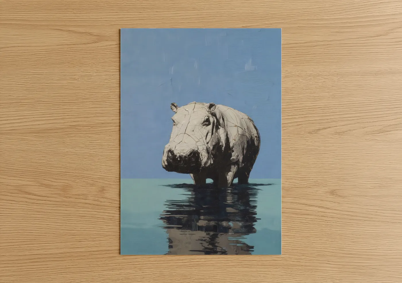 Hippo in Water Blue Sky Wall Art