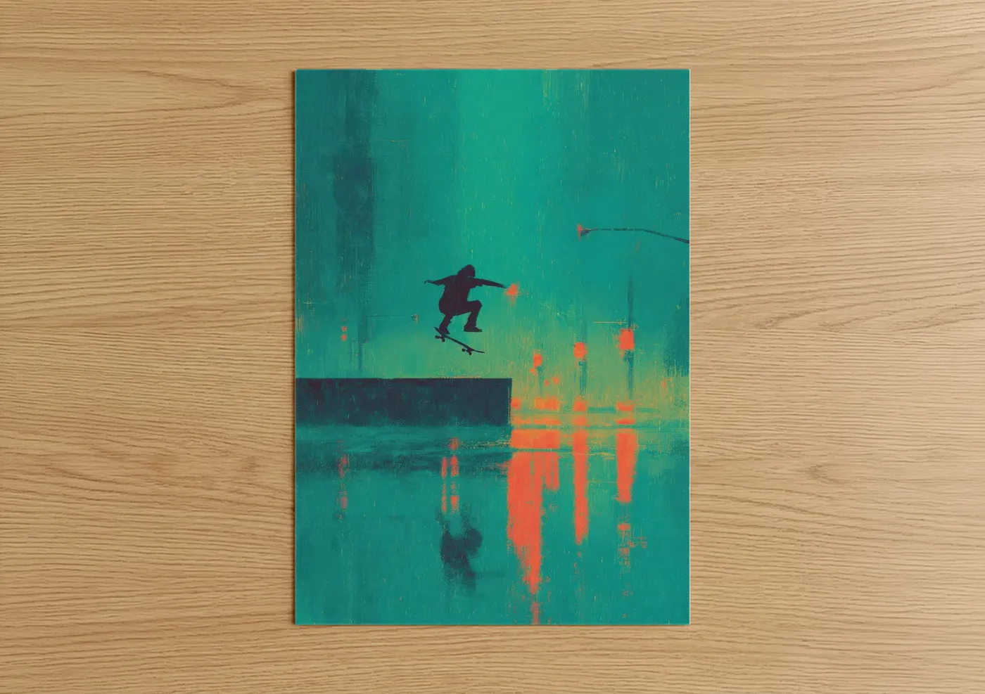 Urban Skateboarder Neon Abstract Wall Art