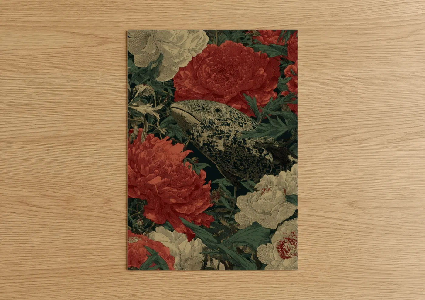 Narwhal Among Peonies Floral Wall Art