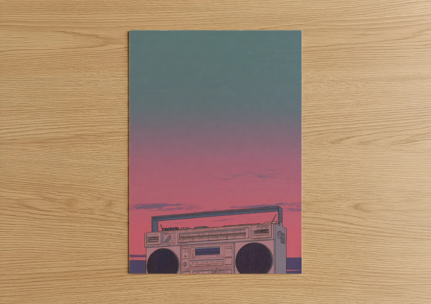 Vintage Boombox Sunset Illustration Wall Art