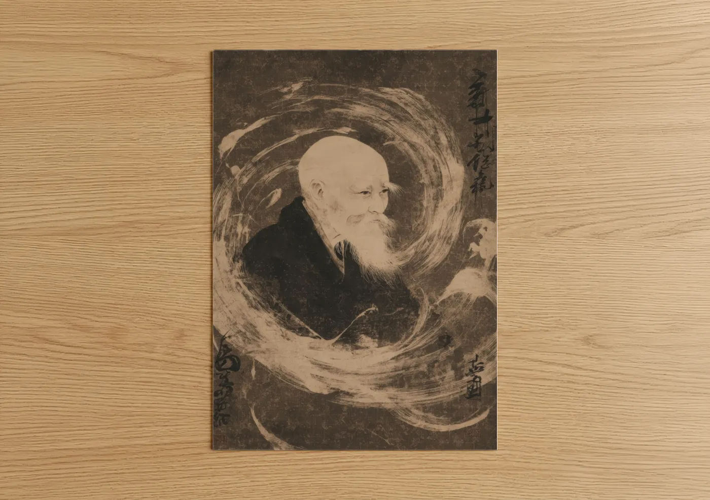 Wise Aikido Master Portrait Japanese Wall Art