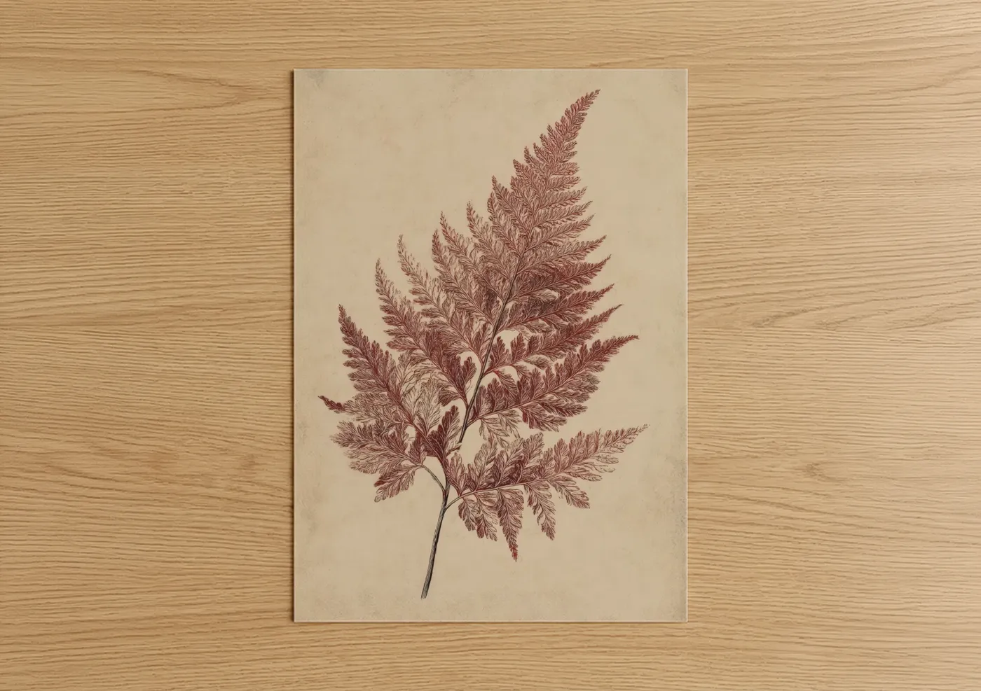 Crimson Fern Study Botanical Illustration Wall Art