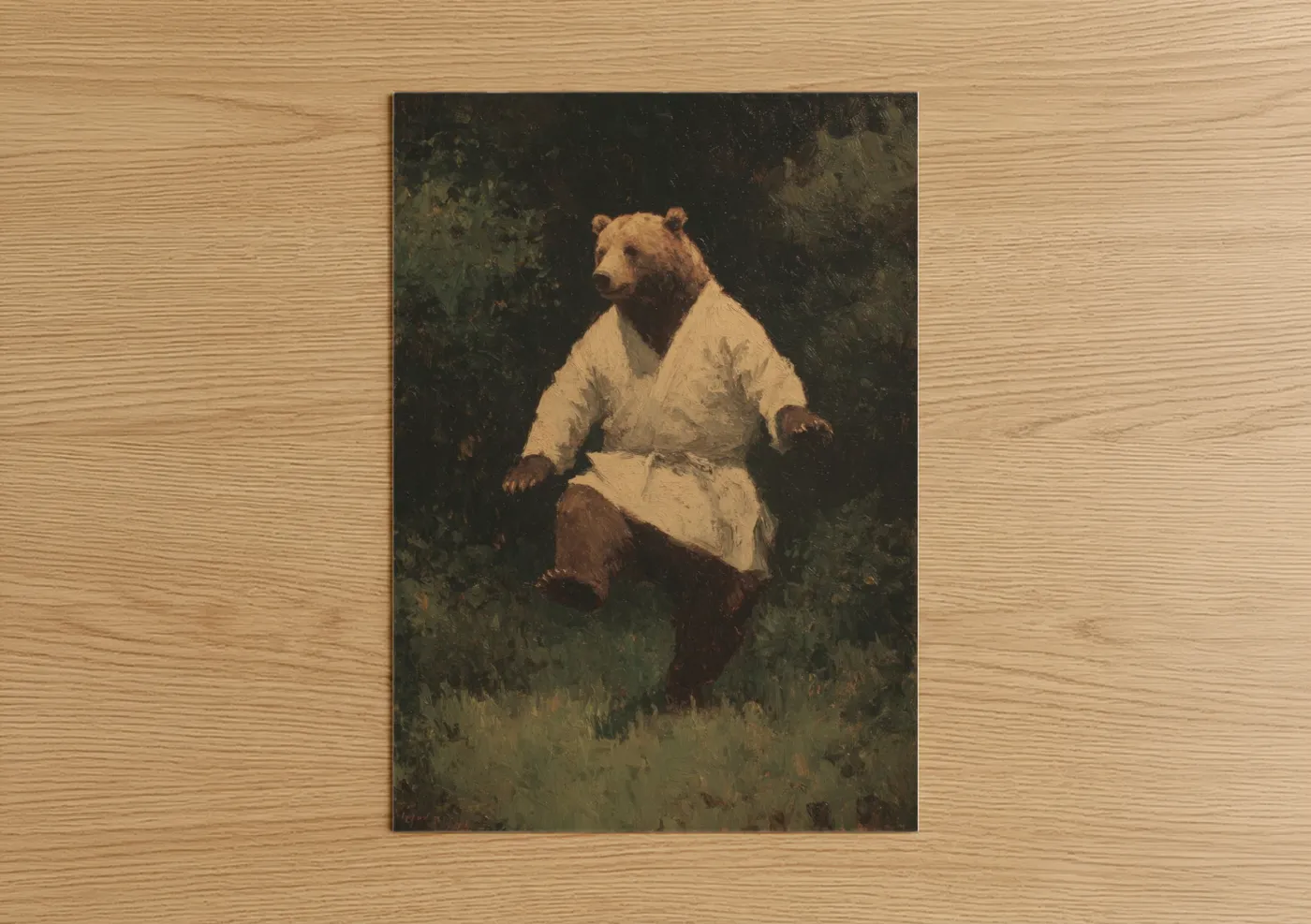 Brown Bear Karate Warrior Illustration Wall Art