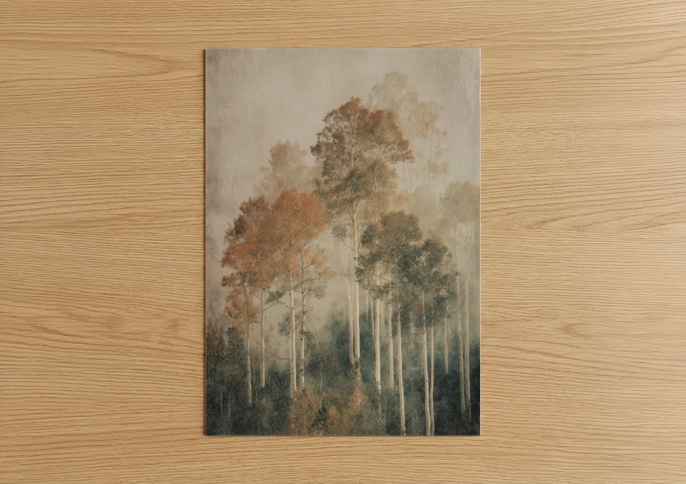Misty Aspen Forest Watercolor Landscape Wall Art