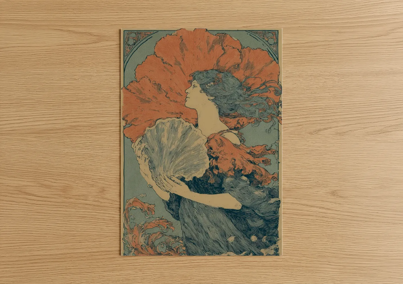 Art Nouveau Woman Oyster Shell Profile Wall Art