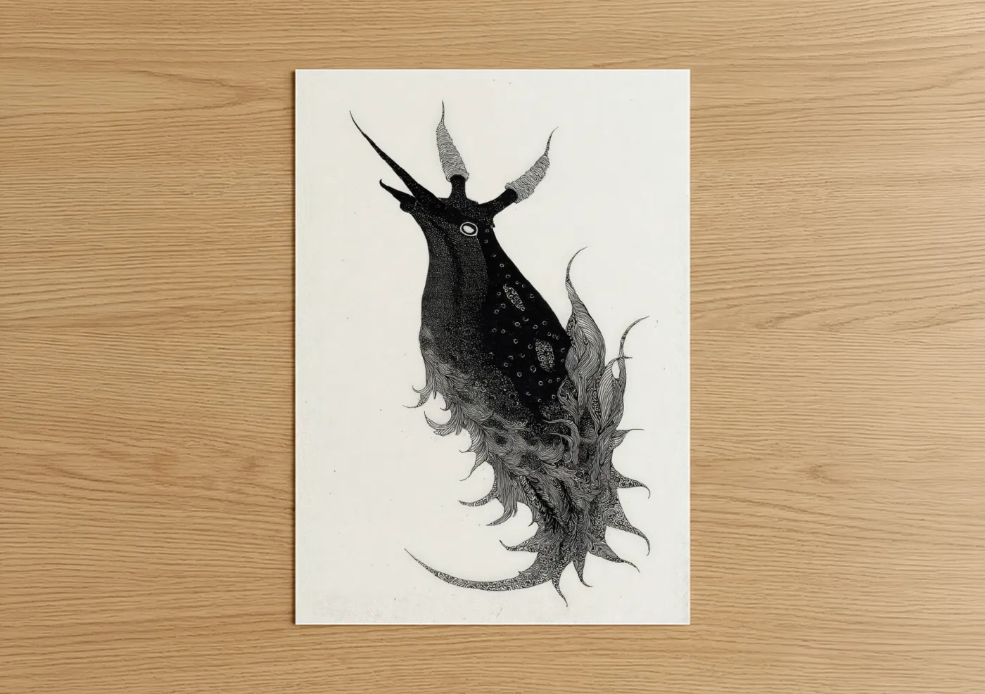 Horned Nudibranch Black and White Sea Creature Wall Art