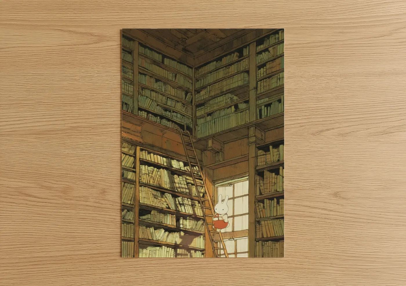 Rabbit Reading in Cozy Library Wall Art