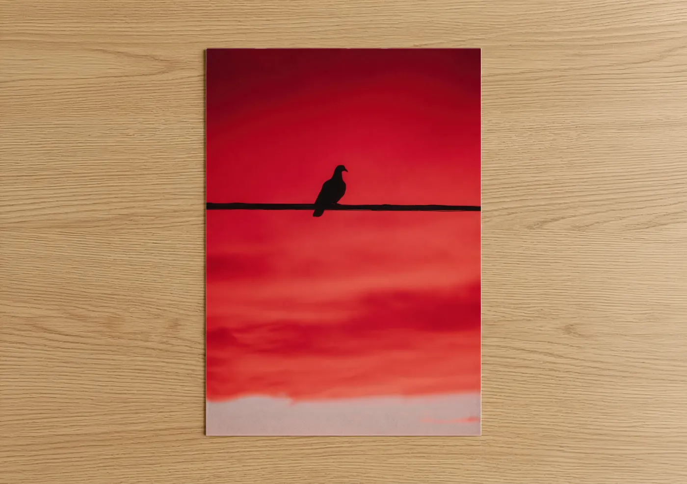 Pigeon Silhouette Sunset Red Wall Art