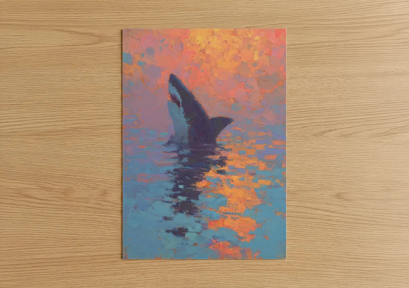 Basking Shark Sunset Ocean Painting Wall Art