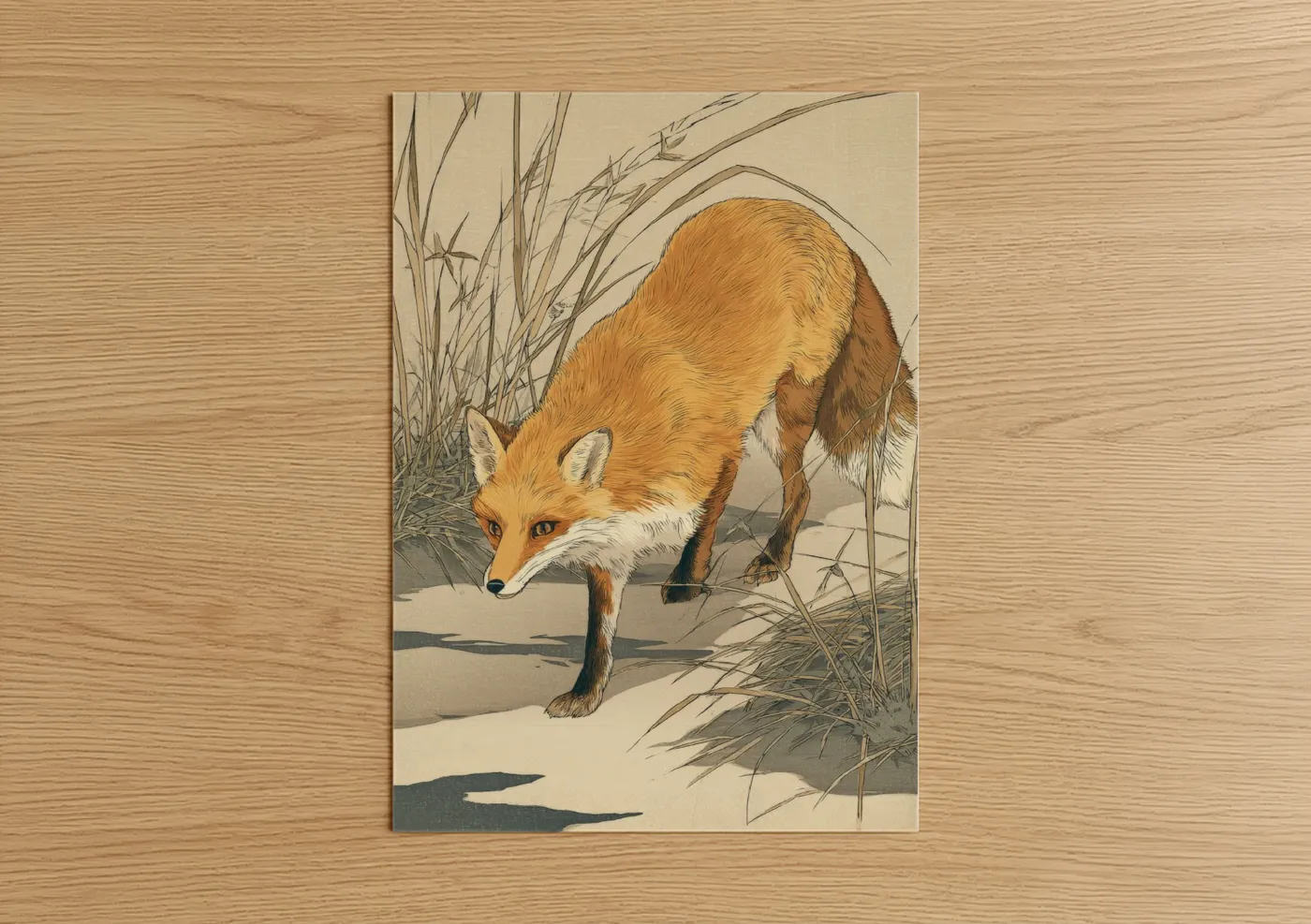 Red Fox Hunting Nature Illustration Wall Art