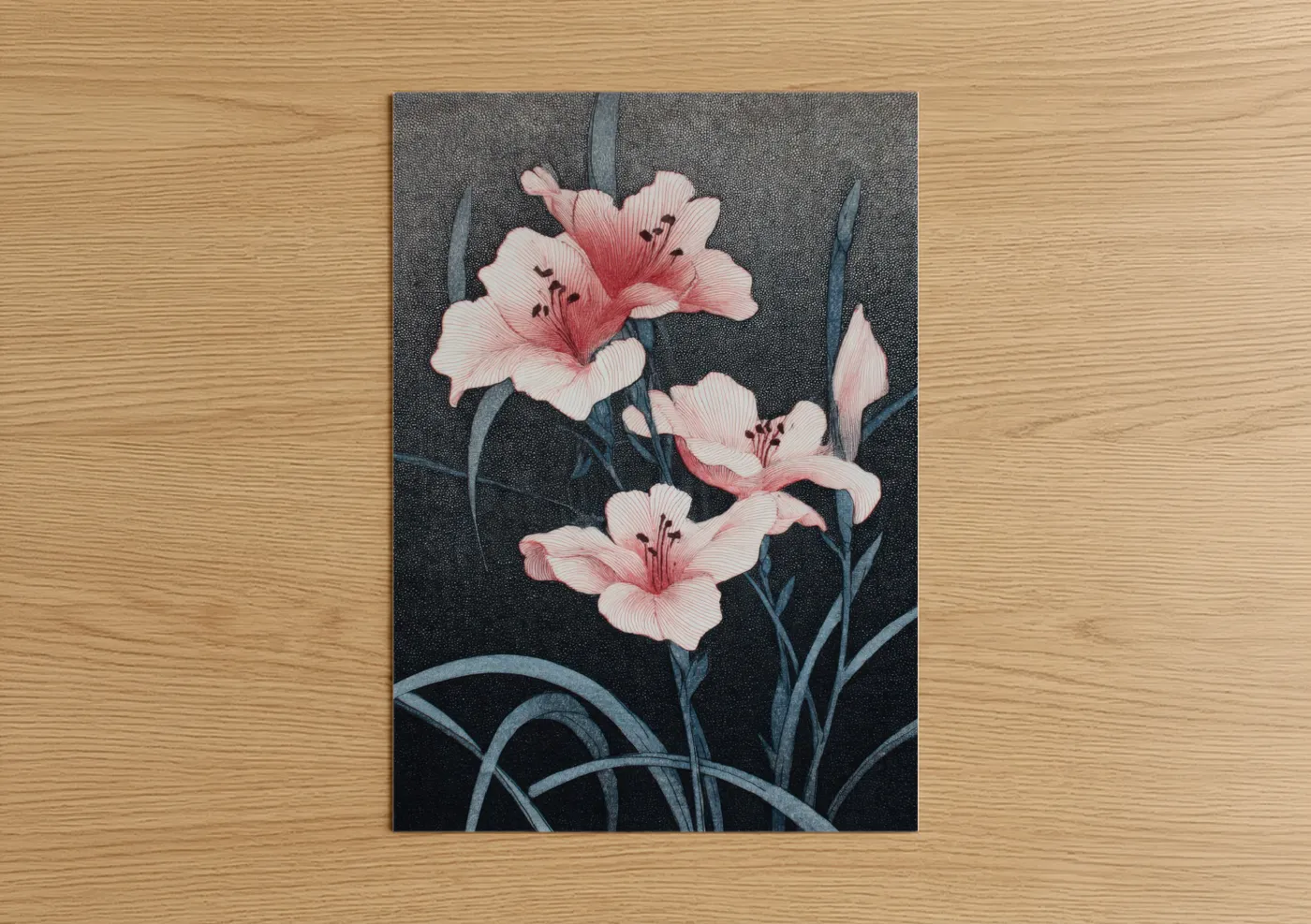 Blush Amarillys Flower Dark Background Wall Art