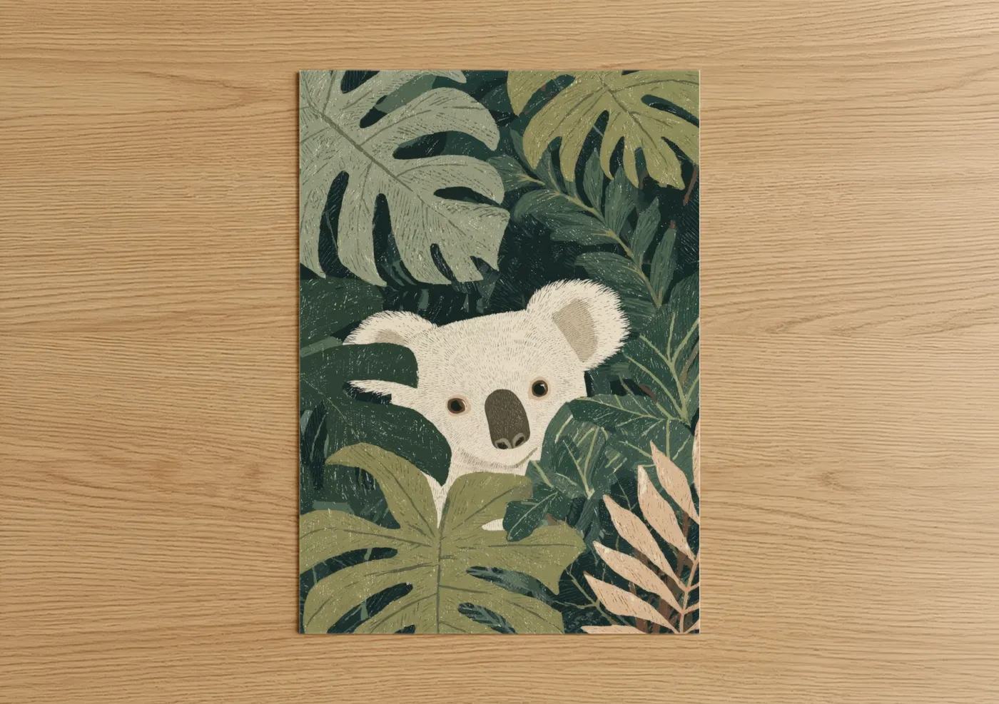 Curious Koala Tropical Leaves Wall Art