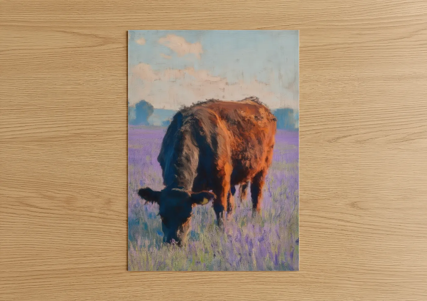 Angus Cow Lavender Field Painting Wall Art