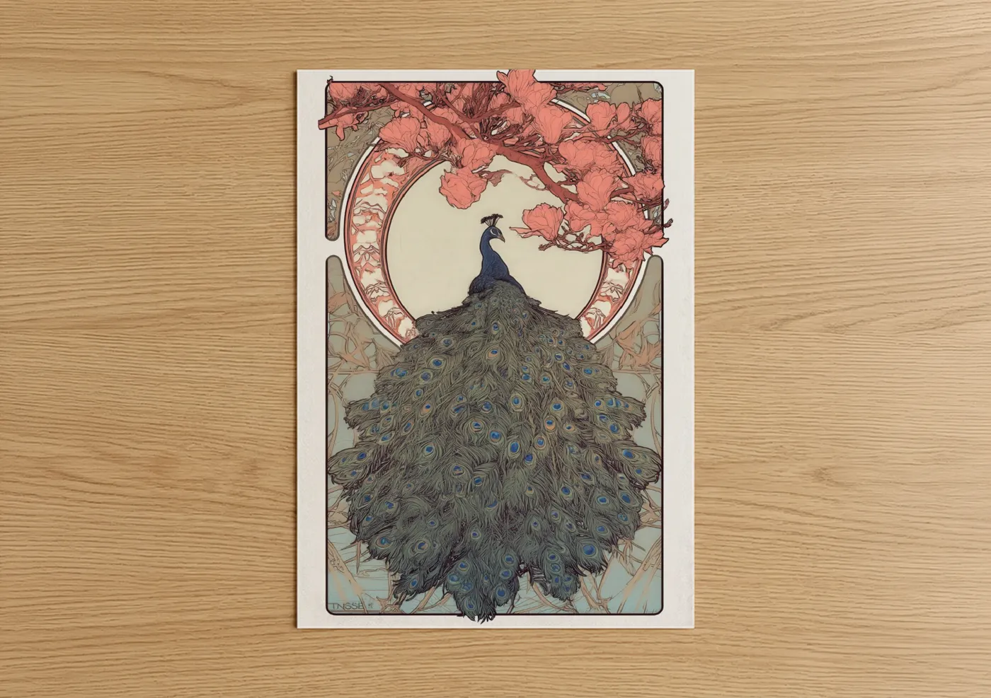 Blossom Peacock Art Deco Illustration Wall Art