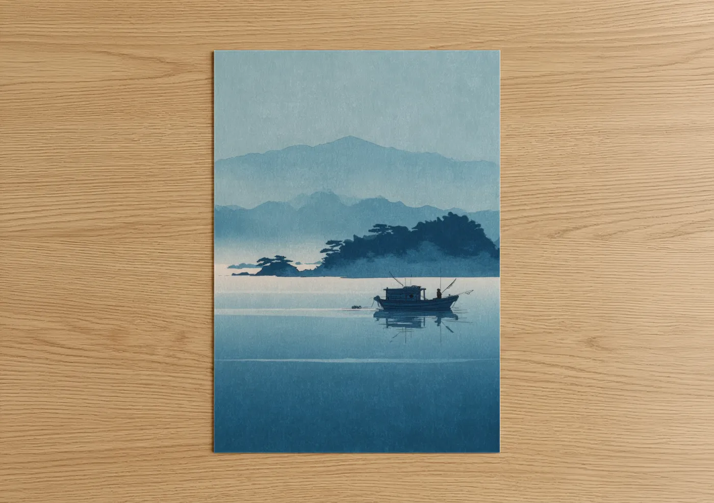 Minimalist Fishing Boat Misty Harbor Wall Art